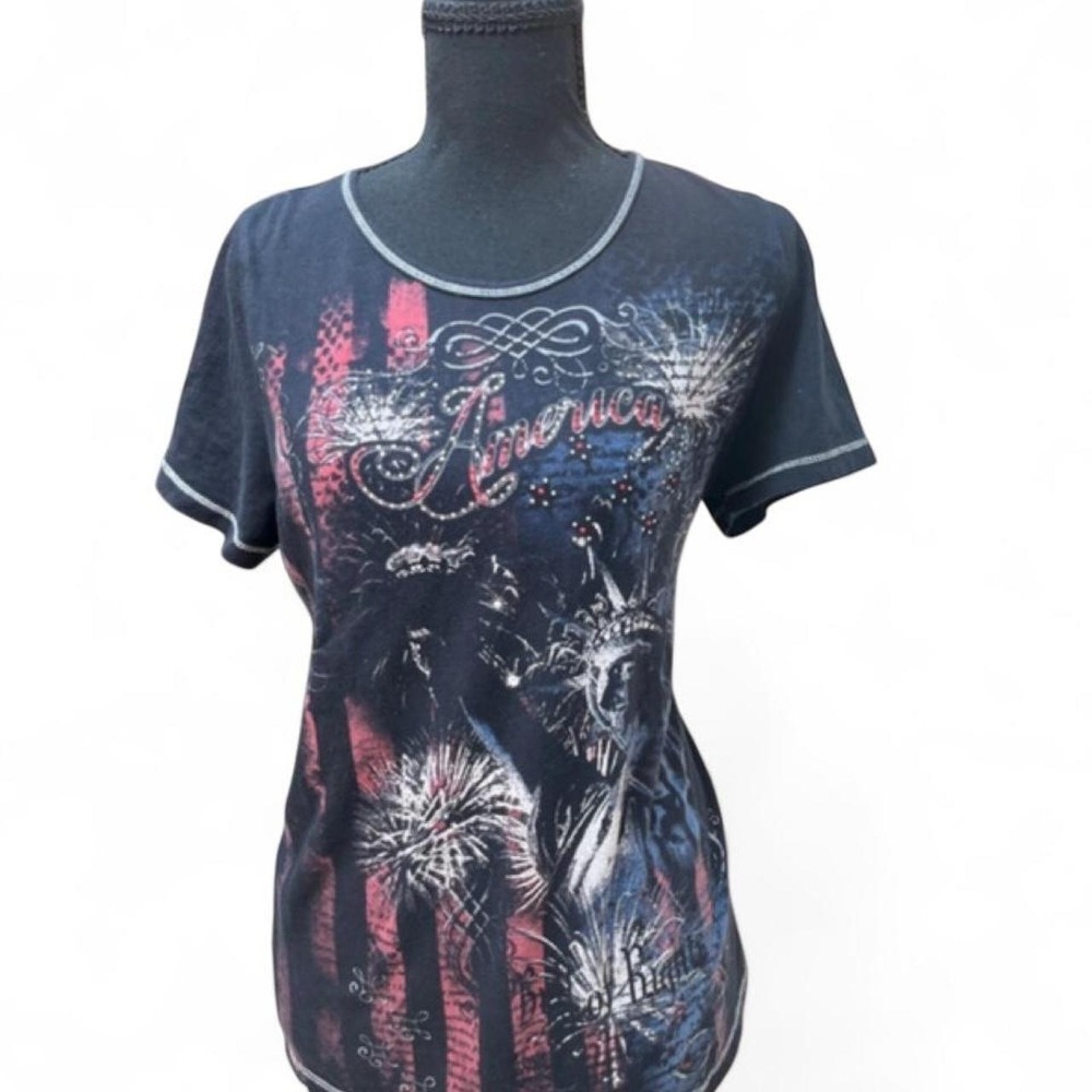 Blue Canyon Clothing Y2K Patriotic America Graphic Tee Rhinestone Medium M